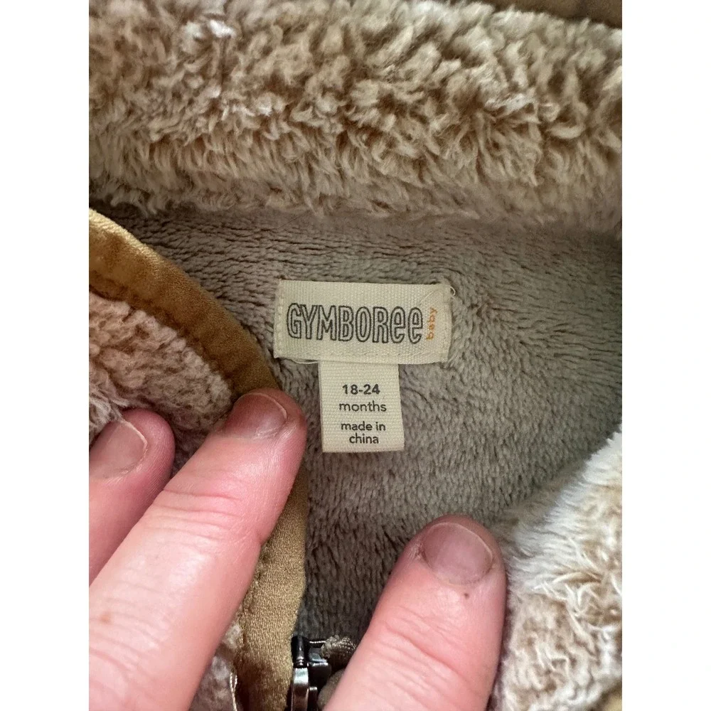 Gymboree Pullover Toddler 18-24M Sherpa Fleece Tan Half Zip Kangaroo Pocket Cozy